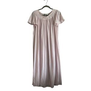 Vintage Miss Elaine Short Sleeve Long Pink Nightgown Nylon Dress Flowers Size M